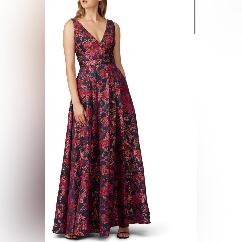 Badgley Mischka Pink Floral Jacquard Gown